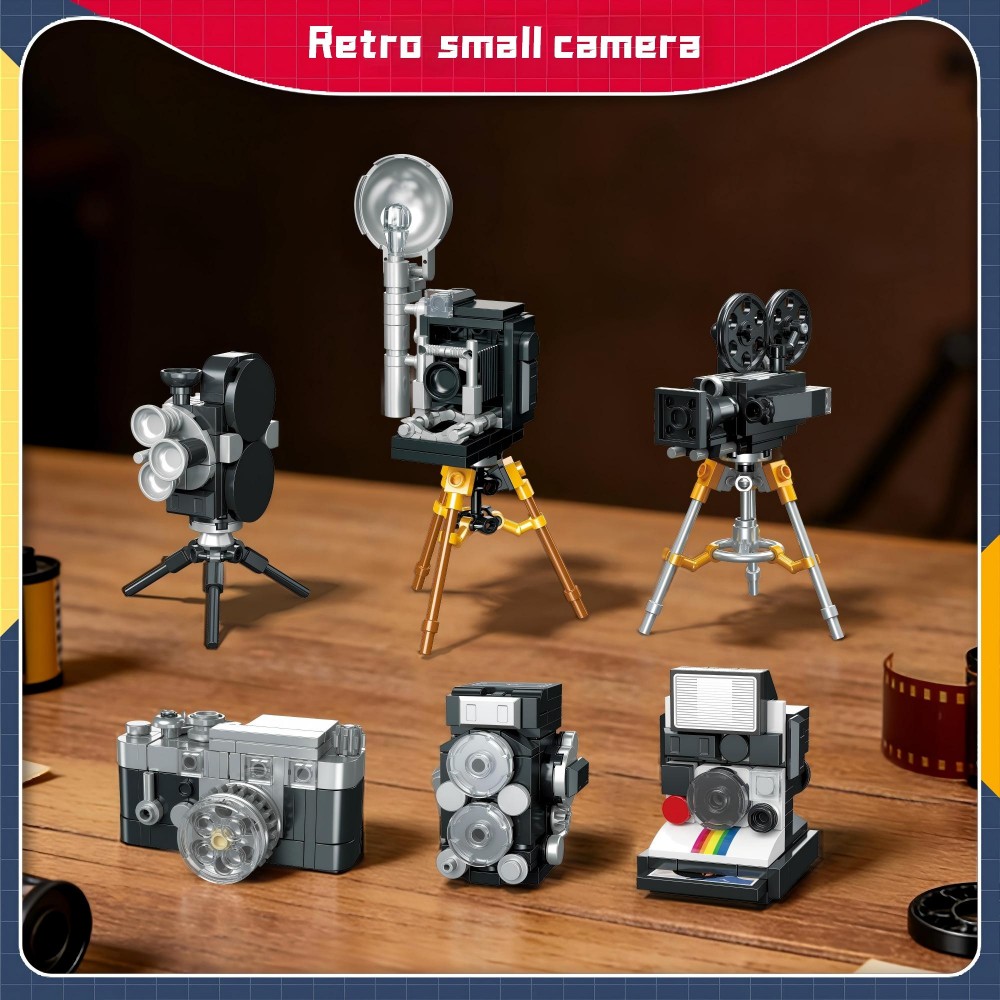 Collectible Vintage Cameras - 6-in-1 Retro Camera Collection Building Set